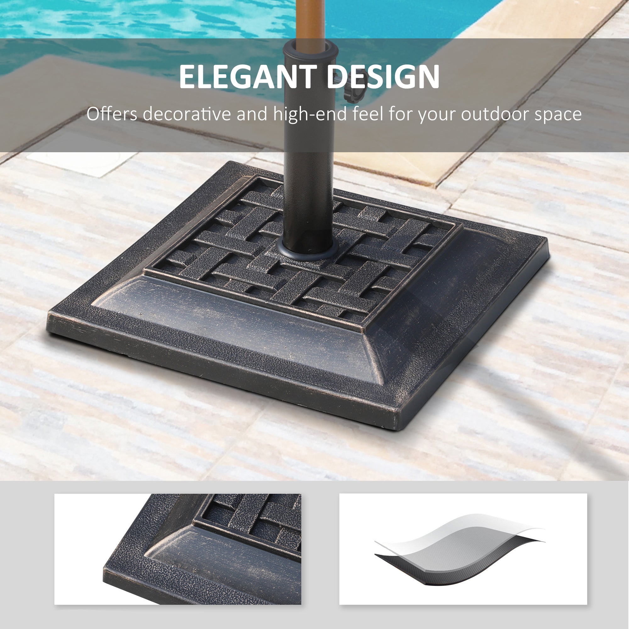 Outsunny 9kg Square Garden Parasol Base Holder Resin Outdoor Market Umbrella Stand with Adjustable Coupler, Bronze 