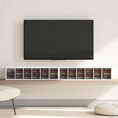 HOMCOM Set of 2 CD Media Display Shelf Unit Tower Rack with Adjustable Shelves, High Gloss White 