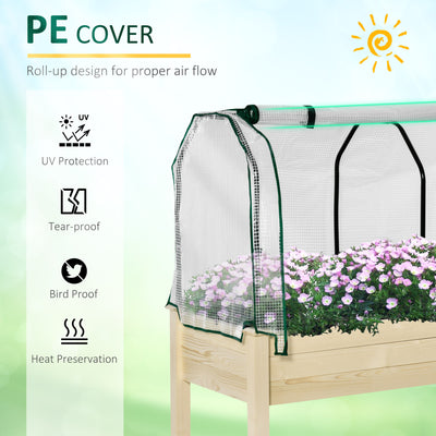 Outsunny Raised Garden Bed Outdoor Elevated Wood Planter Box w/ PE Cover, Natural 