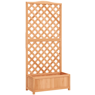 Outsunny Wooden Planter with Trellis, Freestanding Raised Bed for Garden with Lattice, Outdoor Planter Box for Climbing Plants, Vines, Flowers, 76 x 36 x 170 cm, Natural 