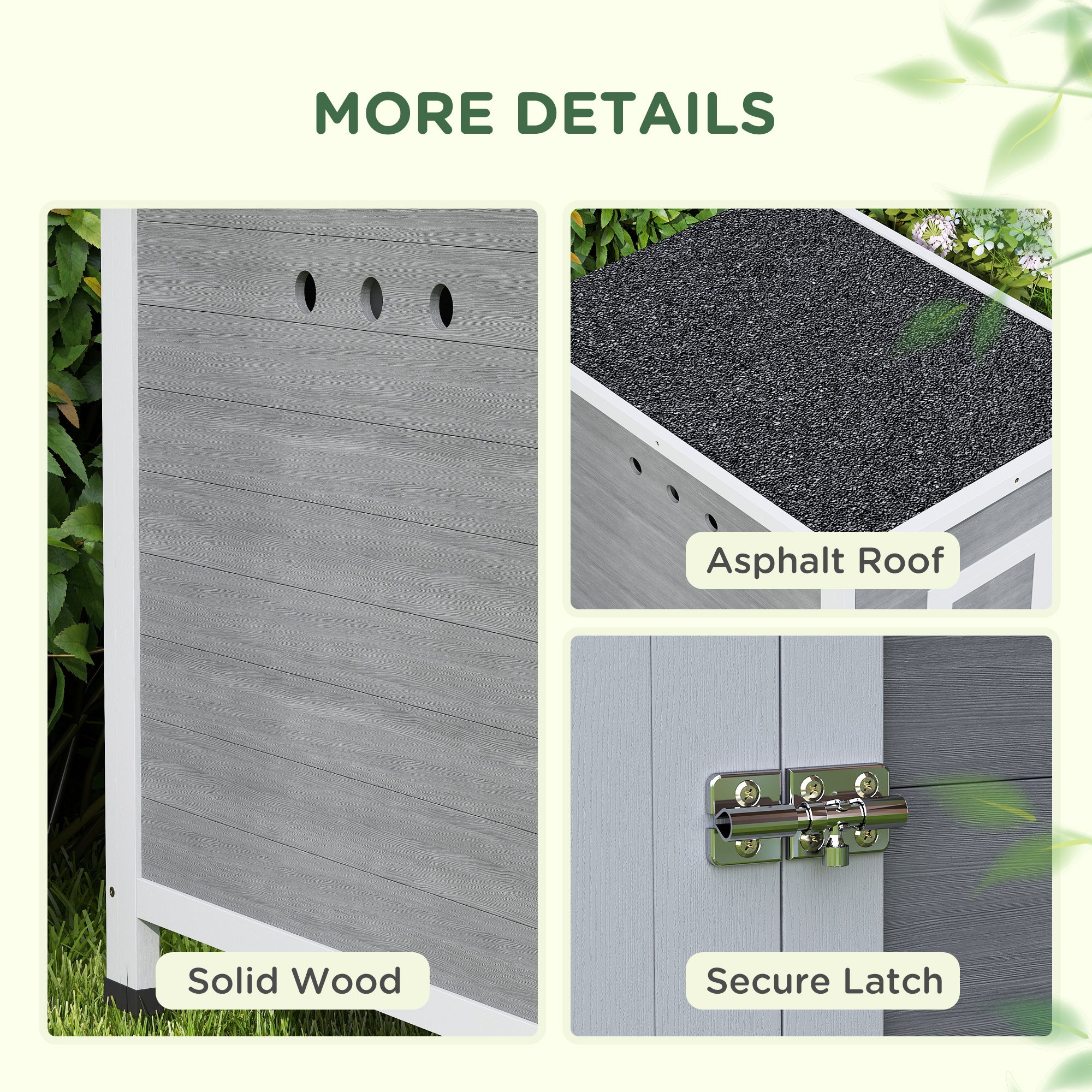 PawHut Wooden Duck House with Ramp, Double Doors, Openable Asphalt Roof, Ventilation Holes, Removable Base, Light Grey