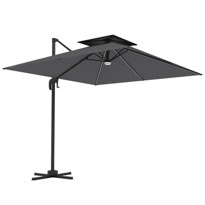 Outsunny 2.5m Cantilever Parasol with Solar Powered LED Lights, 360° Rotation, Tilt Adjustment, Crank Handle, Dark Grey 