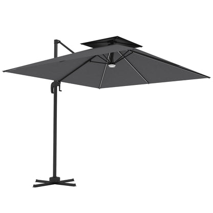 Outsunny 2.5m Cantilever Parasol with Solar Powered LED Lights, 360° Rotation, Tilt Adjustment, Crank Handle, Dark Grey 