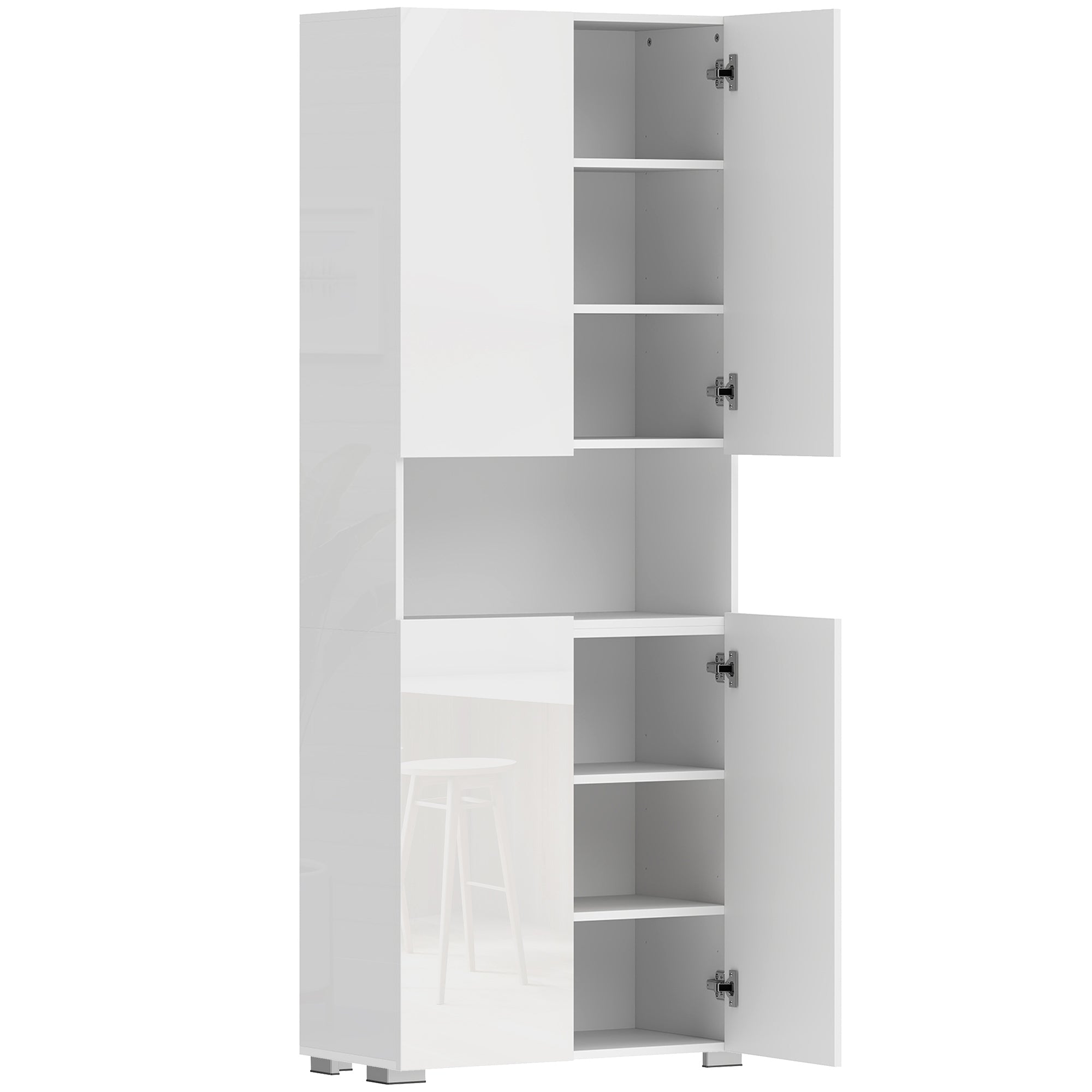 HOMCOM 180 cm Tall Kitchen Cupboard, Pantry Storage Cabinet with Soft Close Doors and Adjustable Shelves, High Gloss White 