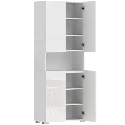HOMCOM 180 cm Tall Kitchen Cupboard, Pantry Storage Cabinet with Soft Close Doors and Adjustable Shelves, High Gloss White 