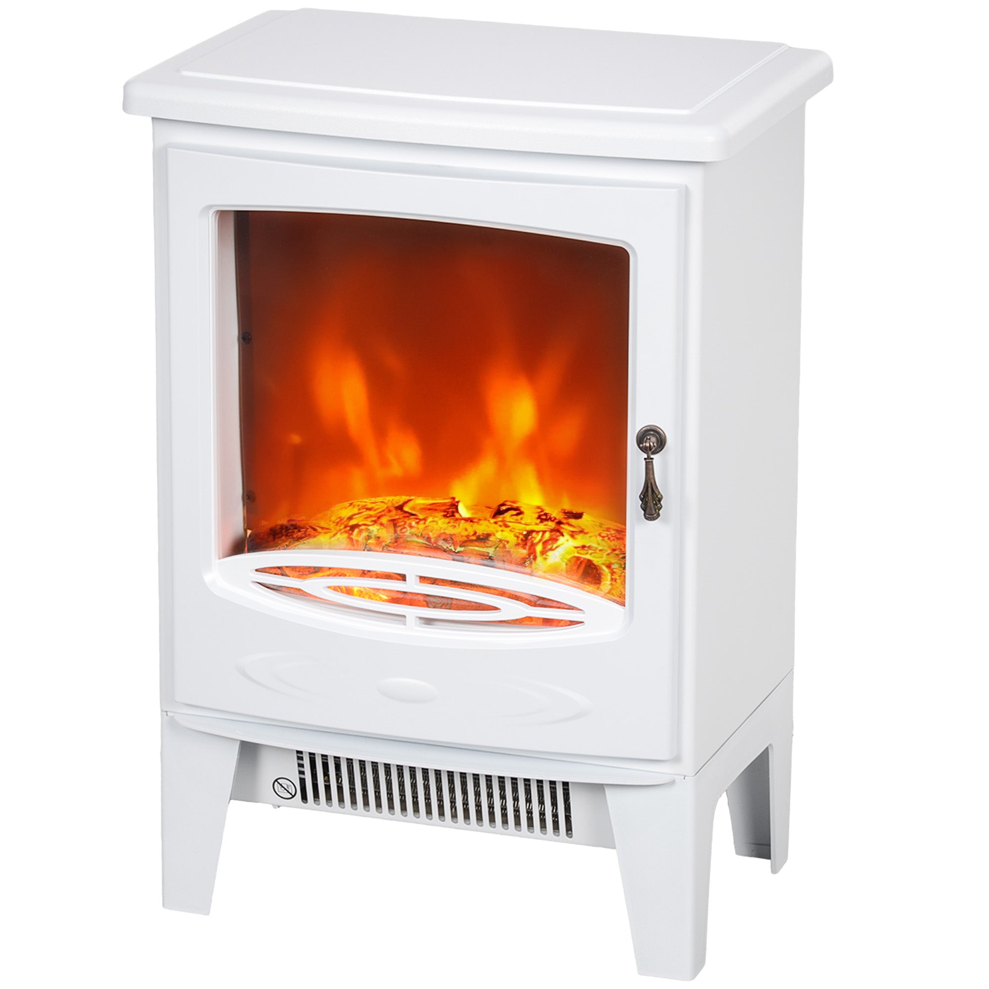 HOMCOM Tempered Glass Casing Electric Fireplace, Freestanding Electric Fire with Realistic Flame Effect, Log Burner with Overheat Protection, 950w/ 1850W, White 