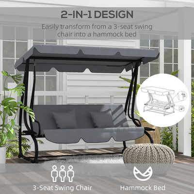 Outsunny Three-Person garden Swing Chair, with Adjustable Canopy - Light Brown 