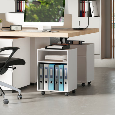 HOMCOM 2-Tier Printer Stand with Storage, Under Desk Printer Cart on Wheels, White