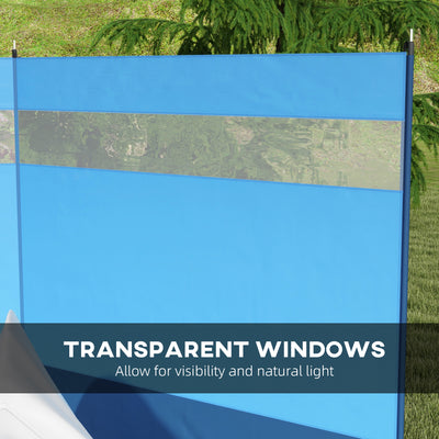 Outsunny Camping Windbreaker with Clear Windows, Carry Bag and Steel Poles, for Beach Caravan Campervan, 440 x 140cm, Blue 