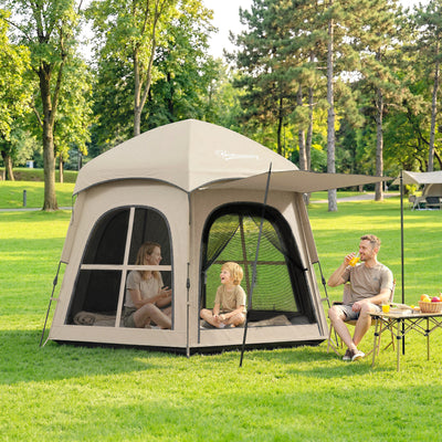 Outsunny Pop Up Tent 3000mm Waterproof Instant Camping Tent 3-4 Person with 2 Doors 4 Windows Khaki 