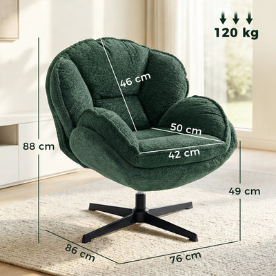 HOMCOM Modern Wingback Accent Chair, Velvet Armchair with Four-Star Base, S-Springs, Swivel, Dark Green 