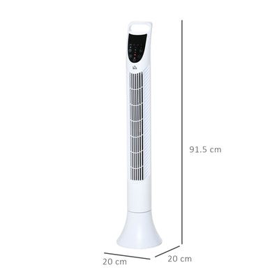 HOMCOM 36'' Freestanding Tower Fan, 3 Speed 3 Mode, 7.5h Timer, 70 Degree Oscillation, LED Panel, 5M Remote Controller, White 