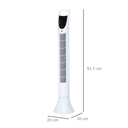 HOMCOM 36'' Freestanding Tower Fan, 3 Speed 3 Mode, 7.5h Timer, 70 Degree Oscillation, LED Panel, 5M Remote Controller, White 