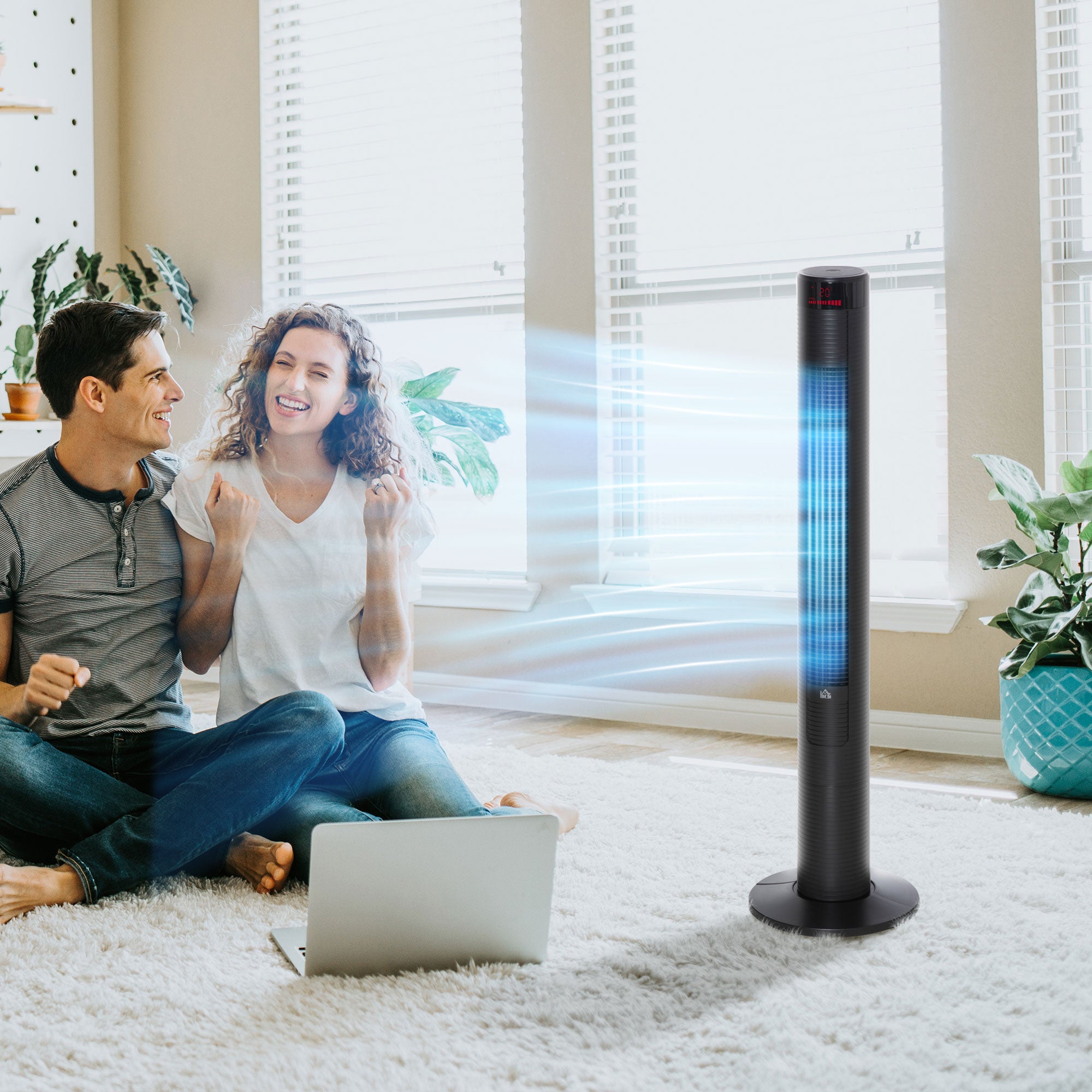 HOMCOM 46" Oscillating Tower Fan with Remote Control, 12H Timer, 3 Speed, 4 Modes, Quiet Cooling Fans, Electric Floor Standing Fan for Home Bedroom Office, Black 