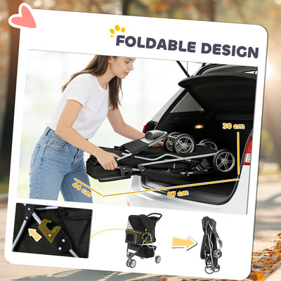 PawHut 3 Wheel Pet Stroller for Small and Miniature Dogs, Black 