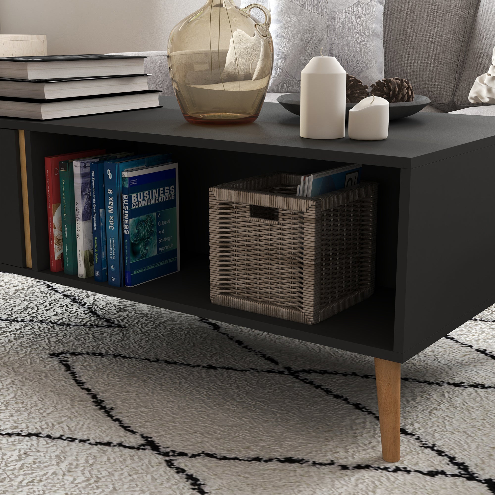 HOMCOM Coffee Table for Living Room, Modern Centre Table with Storage Compartments and Cabinets, Rectangular Side Table, 115x 58x 45cm, Grey 