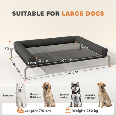 PawHut Elevated Dog Bed with Removable Bolsters, Raised Dog Bed for Large Breeds, Portable Indoor & Outdoor Pet Cots, Black 