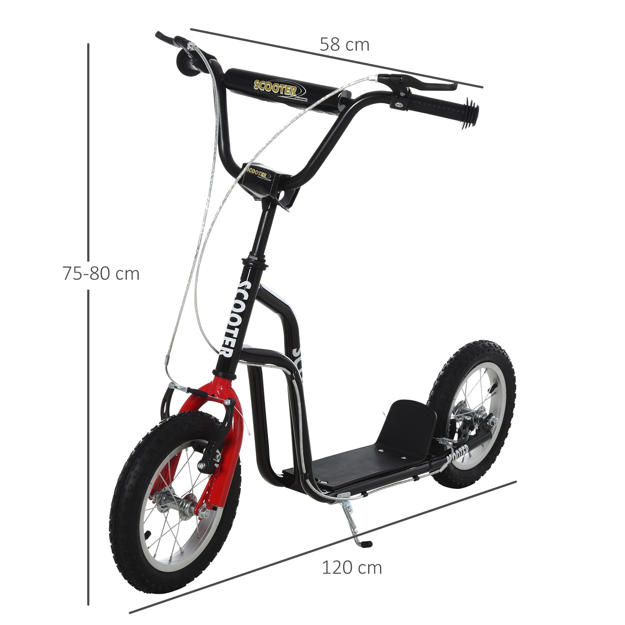 HOMCOM Stunt Scooter, Kids Scooter, 12'' Rubber Tyre Kick Scooter with Adjustable Handlebar, Dual Brakes, Black 