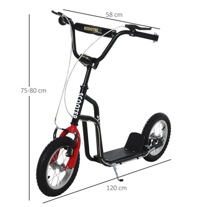 HOMCOM Stunt Scooter, Kids Scooter, 12'' Rubber Tyre Kick Scooter with Adjustable Handlebar, Dual Brakes, Black 