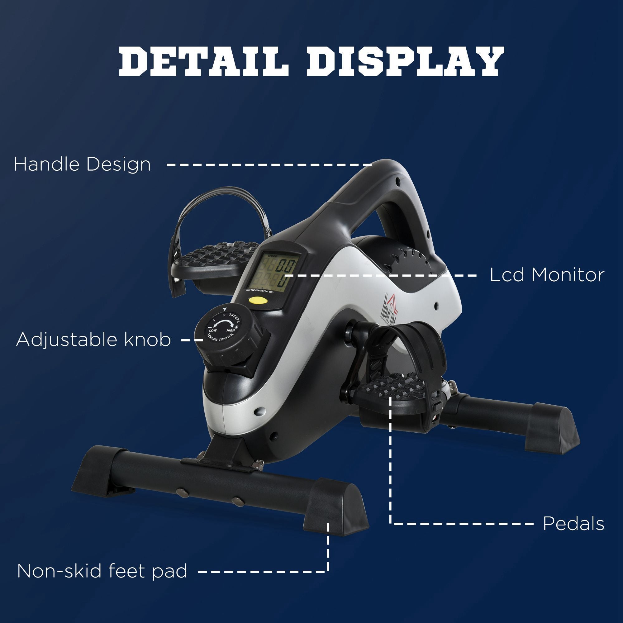 HOMCOM Portable Pedal Exerciser, Mini Exercise Bike with 8 Levels Magnetic Resistance and LCD Display, Cycle Leg Exerciser Sitting Down 