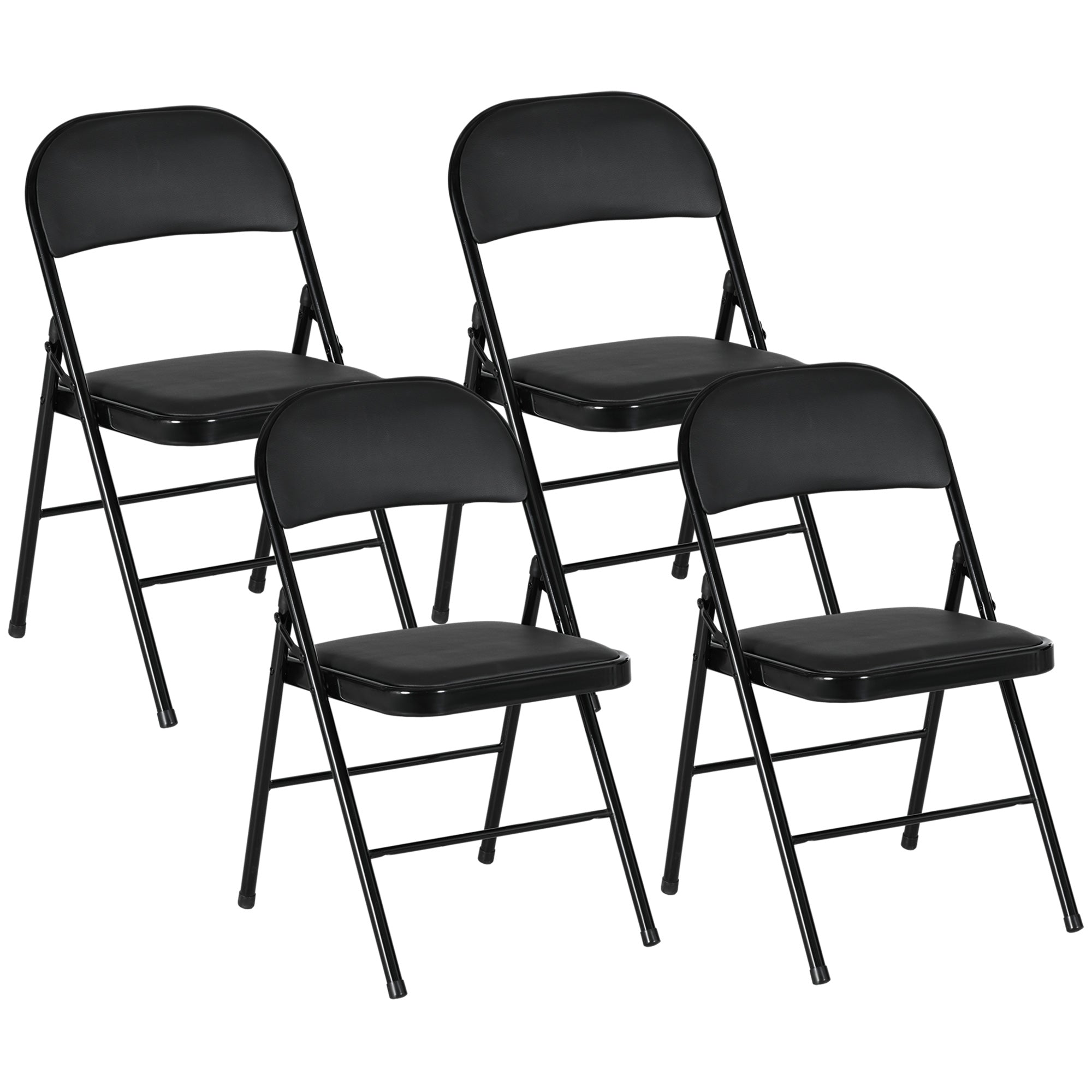 HOMCOM Set of Four Cushioned Folding Chairs - Black