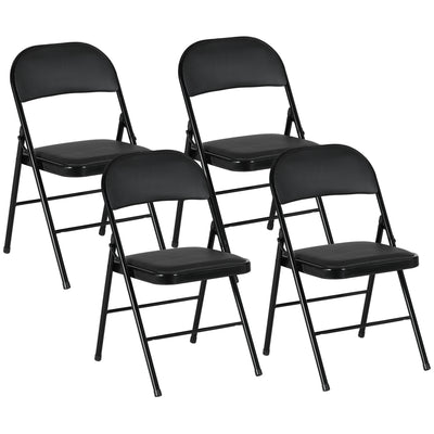 HOMCOM Set of Four Cushioned Folding Chairs - Black 