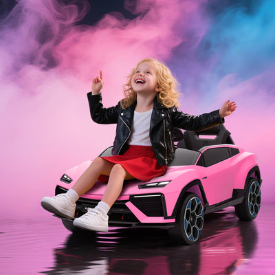 AIYAPLAY 12V Licensed Lamborghini Electric Cars for Kids, Ride On Car with Remote Control for 3-6 Years Old, Pink 