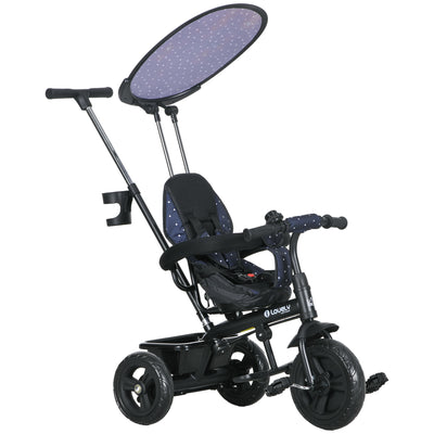 HOMCOM 6 in 1 Tricycle for Kids with 5-point harness straps, Removable Canopy, Dark Blue 