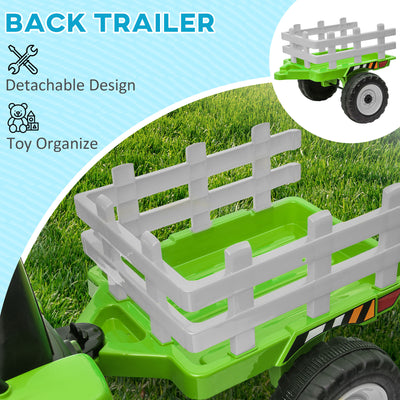 HOMCOM Ride On Tractor, Battery Powered Electric Car, with Detachable Trailer, Remote Control, Music - Green 