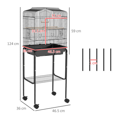 PawHut Bird Cage Budgie Cages for Finch Canary Parakeet with Stand Wheels Slide-out Tray Accessories Storage Shelf, Black 