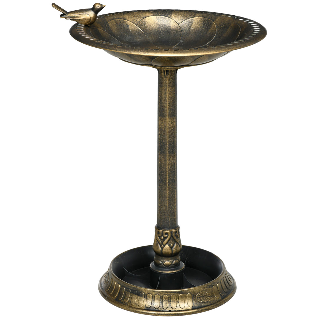 Outsunny 72cm Tall Antique Bird Bath for Garden, Vintage Style Birdbath with Bird Decoration and Flower Planter Base, Bird Bath Bowl for Outdoor, Bronze Tone 