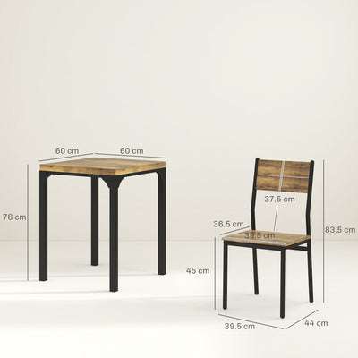 HOMCOM Three-Piece Minimal and Compact Dining Set, Rustic Brown 