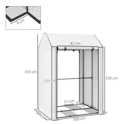 Outsunny Mini Greenhouse with 4 Wire Shelves, Portable Tomato Greenhouse, Upgraded Garden Grow House for Plants with Roll Up Door and Vents, 100 x 80 x 150cm, White 