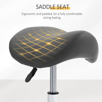 HOMCOM Saddle Stool, PU Leather Adjustable Rolling Salon Chair with Steel Frame for Massage, Spa, Beauty and Tattoo, Grey 