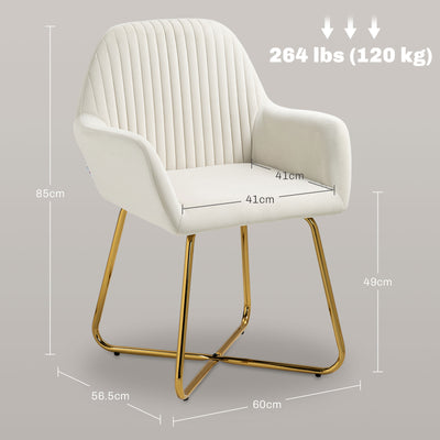 HOMCOM Modern Arm Chair Upholstered Accent Chair with Metal Base for Living Room Cream White 
