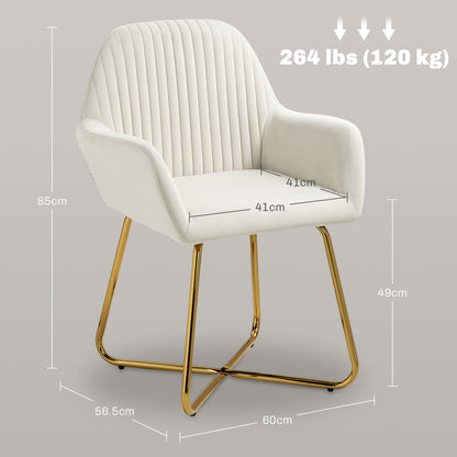 HOMCOM Modern Arm Chair Upholstered Accent Chair with Metal Base for Living Room Cream White 