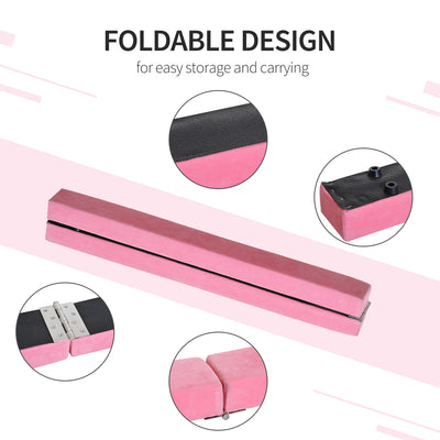 HOMCOM 2.4M 8FT Gymnastics Folding Balance Beam Home Gym Training Exercise Sports - Pink 