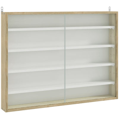 HOMCOM 5-Tier Wall Display Shelf Unit Cabinet w/ 4 Adjustable Shelves Glass Doors Home Office Ornaments 60x80cm Natural 
