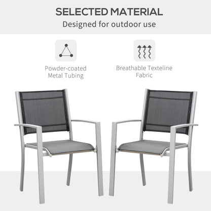 Outsunny Garden Chairs Set Of 2 Outdoor Chairs with Steel Frame Texteline Seats for Dining Patio Balcony Grey and Black