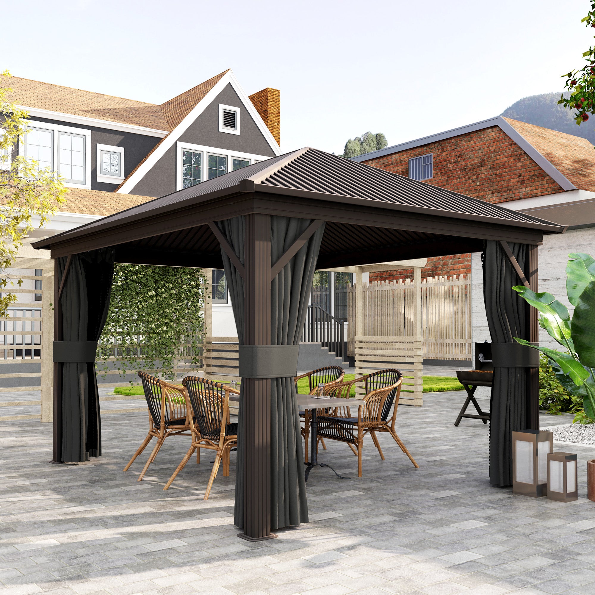 Outsunny 3.6 x 3(m) Aluminium Frame Hardtop Gazebo, with Accessories 