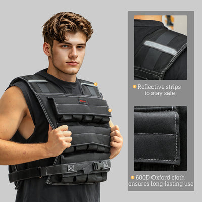 SPORTNOW 30KG Adjustable Weighted Vest, Weight Vest with 30 Metal Weights, Adjustable Straps and Reflective Strips, for Men and Women Running Cardio Exercise Strength Training 