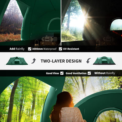 Outsunny 5-6 Man Dome Camping Tent Hiking Shelter UV Protection 3000mm Water Resistant Tunnel Tent - Dark Green 
