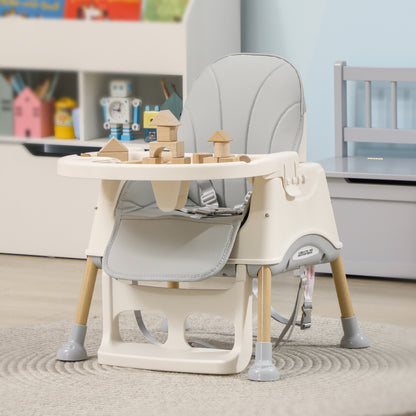 AIYAPLAY 3-in-1 Foldable High Chair for Babies, Toddlers, with Safety Harness, Washable Removable Seat Cushion, Tray, Grey
