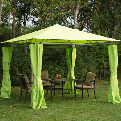 Outsunny 3 x 3(m) Garden Gazebo, Outdoor Gazebo Canopy Shelter with Curtains and Steel Frame for Lawn, Yard and Deck, Green 