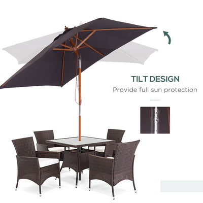 Outsunny 2m x 1.5m Garden Parasol Umbrella with Tilting Sunshade Canopy, Outdoor Market Table Umbrella with Wood and Bamboo Frame, Grey 