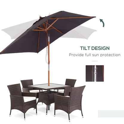 Outsunny 2m x 1.5m Garden Parasol Umbrella with Tilting Sunshade Canopy, Outdoor Market Table Umbrella with Wood and Bamboo Frame, Grey 