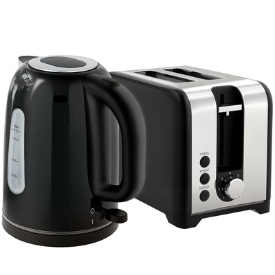 HOMCOM Simple Polished Toaster and Kettle Set - Black 