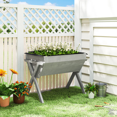 Outsunny Wooden Raised Garden Bed with Bed Liner, Elevated Planter Box with Legs, Light Grey 