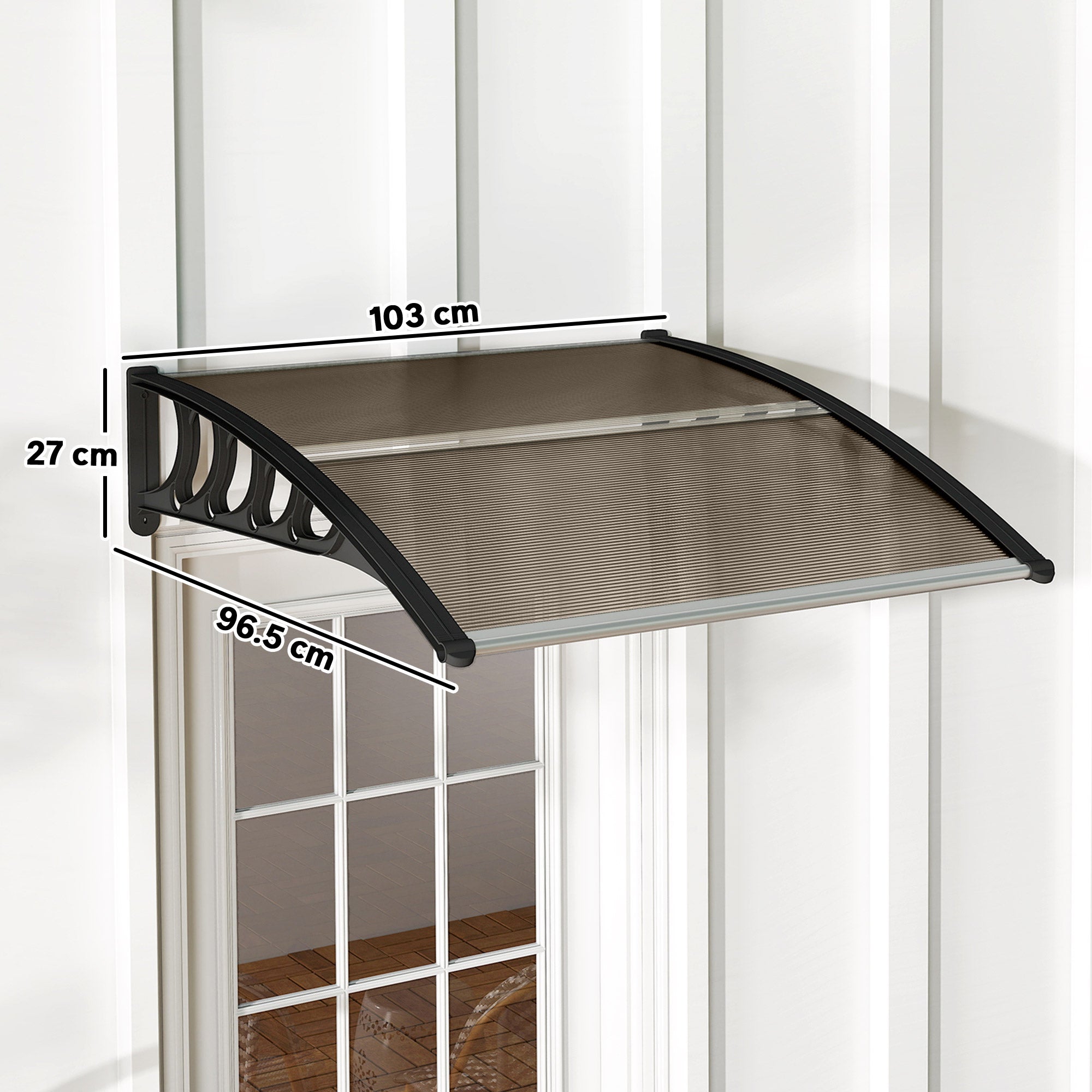 Outsunny Front Door Canopy, Outdoor Awning, Rain Shelter for Window, Porch and Front/Back Door, 103 x 96.5 cm, Brown 
