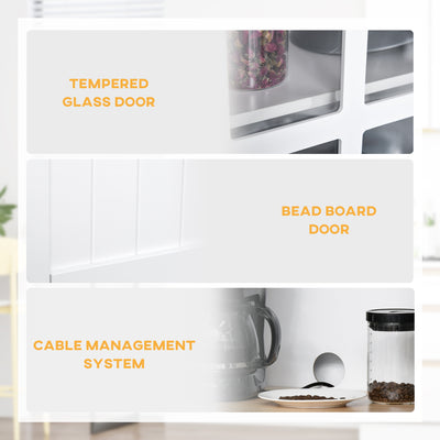 HOMCOM Freestanding Kitchen Cupboard, Kitchen Storage Cabinet with Framed Glass Doors, 2 Drawers, Microwave Counter, White 